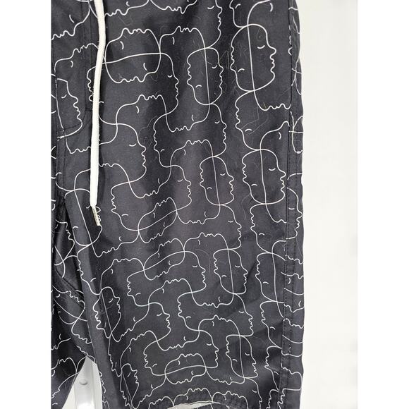 Y2K Ambiguous Mens Sz 31 Board Shorts Swim Trunks Black White Swimsuit - Picture 2 of 5
